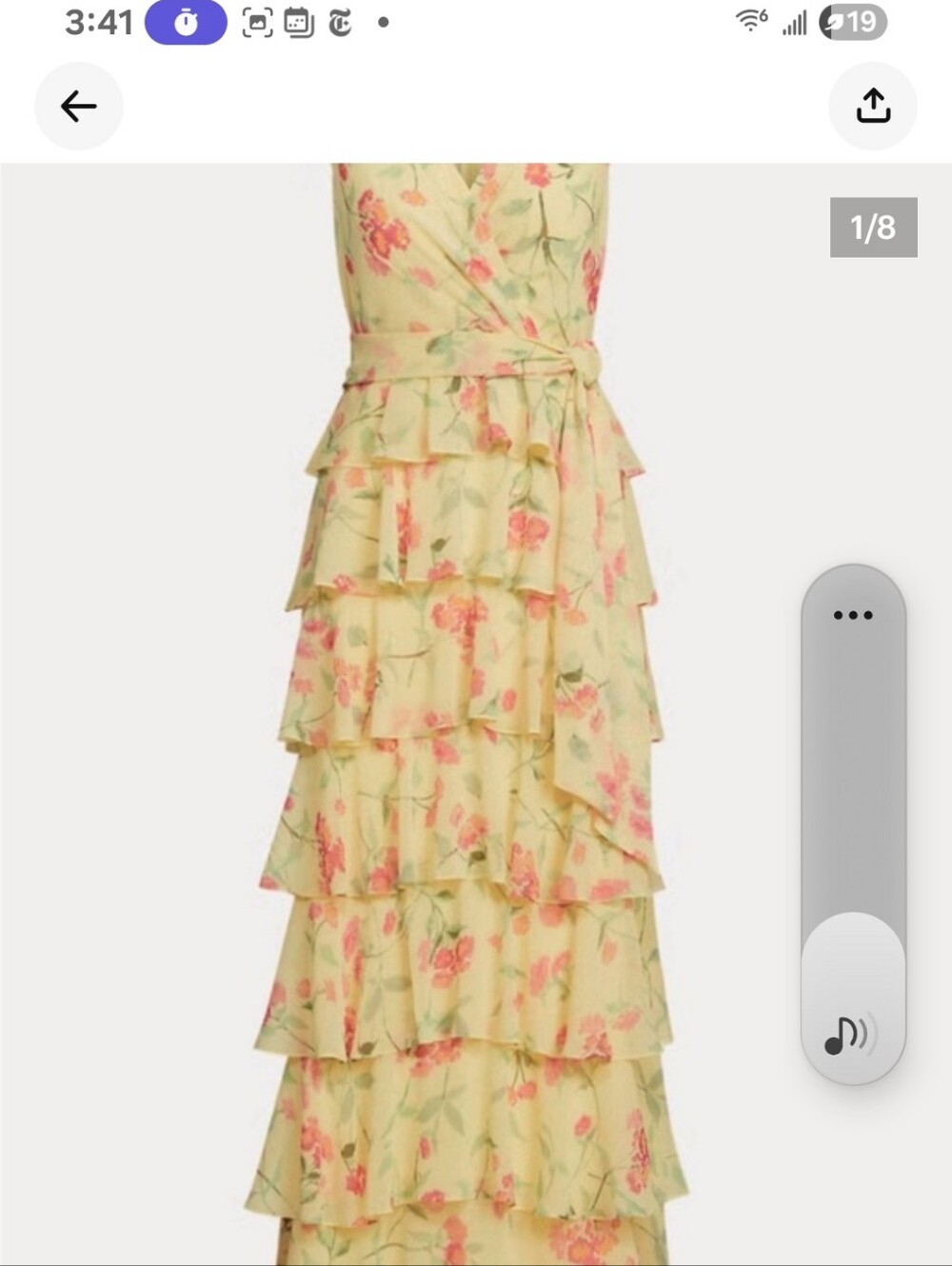 Lauren Ralph Lauren Yellow Floral Tiered Maxi Dress with Pink Roses